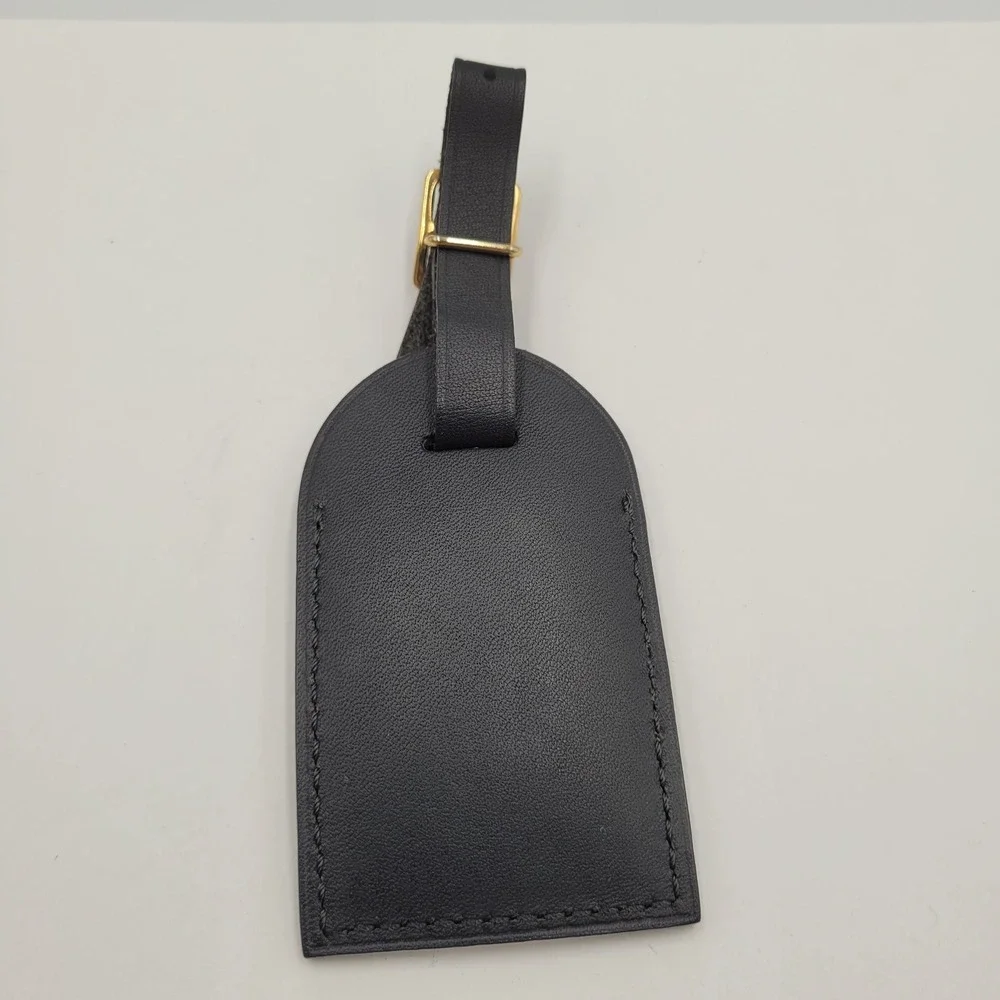 Louis Vuitton Black Taiga Leather Luggage Tag Gold Hardware Initials K.N France